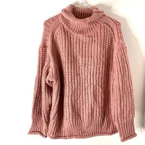 POL Pink Chunky Oversized Knit Rolled Neck Sweater
